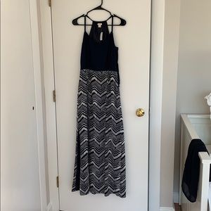 J. Crew Navy Maxi Dress with Printed Skirt
